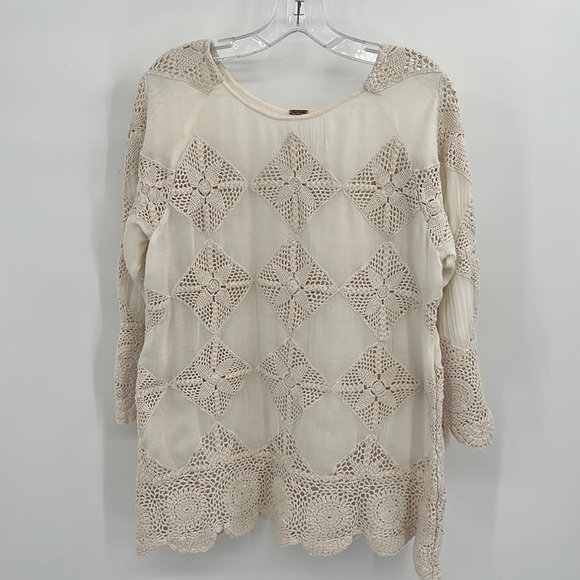 Free People Ivory Lace Crochet Patchwork Tunic Shirt Size Medium - Picture 1 of 11